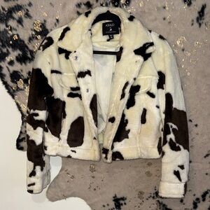 Ashley By 26 International Cream and Brown Teddy Jacket with cow print